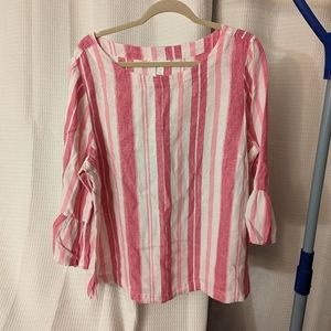 2x Charter Club pink striped linen blouse